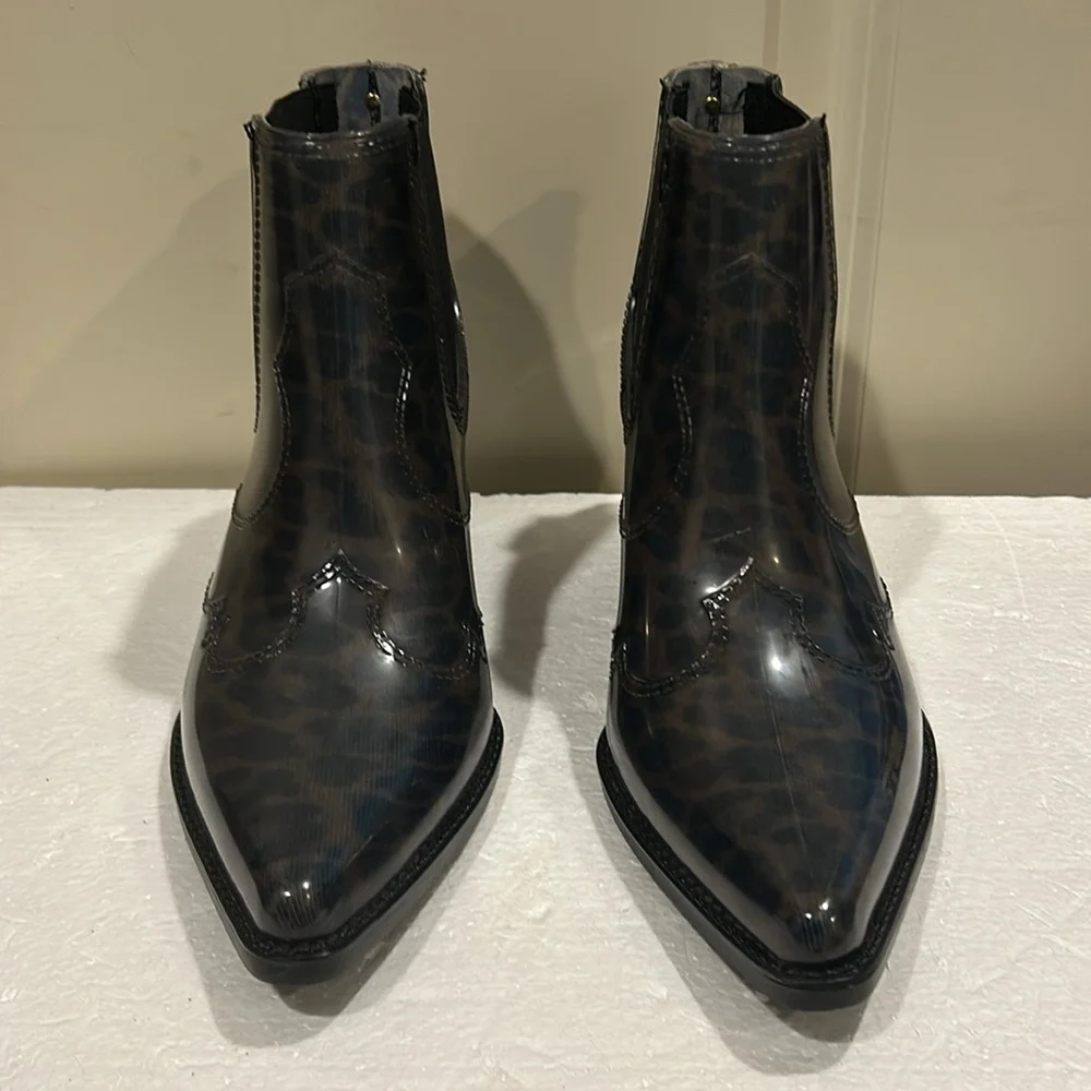 Sam Edelman animal print slip in Winona rubber cowboy ankle Rain Boots size 7